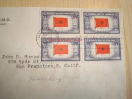 2. maailmansodan miehitetyt valtiot: Albania, 1943 USA ensipäiväkuori, WWII, Overrun Country, neljällä postimerkillä.