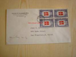2. maailmansodan miehitetyt valtiot: Tanska, 1943 USA ensipäiväkuori, WWII, Overrun Country, neljällä postimerkillä.
