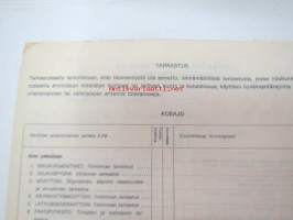 GM-ajoturvallisuustarkastus - Tarkastuspöytäkirja -nippu arviolta 1960-lukuisia käyttämättömiä lomakkeita