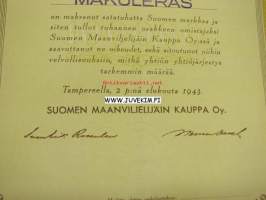 Suomen Maanviljelijäin Kauppa Oy, Tampere 1943 -osakekirja