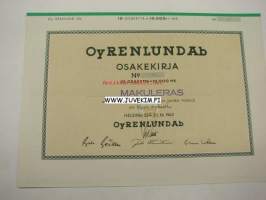 Oy Renlund Ab, Helsinki 1943 10 000 mk -osakekirja