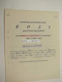 Bostadsaktiebolaget BOAS Asunto-osakeyhtiö, Helsinki 1925 1 000 mk -osakekirja