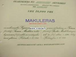 Asunto-osakeyhtiö Savila Bostadsaktiebolaget, Helsinki 1926 10 000 mk -osakekirja