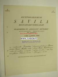Asunto-osakeyhtiö Savila Bostadsaktiebolaget, Helsinki 1926 5 000 mk -osakekirja