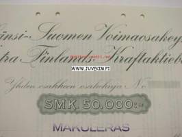 Länsi-Suomen Voimaosakeyhtiö Pori 1935 50 000 mk -osakekirja