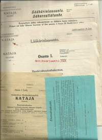 Keskinäinen Henkivakuutusyhtiö Kataja - erä blankoja lomakkeita n 6 kpl 1910-luku  / Keskinäinen Henkivakuutusyhtiö Kataja [Helsinki, Vladimirinkatu 1, per.