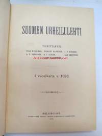 Suomen Urheilulehti 1898 - 1. vuosikerta, sidottu kirjaksi, sisällysluettelo näkyy kohteen runsaista kuvista