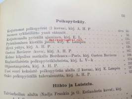 Suomen Urheilulehti 1898 - 1. vuosikerta, sidottu kirjaksi, sisällysluettelo näkyy kohteen runsaista kuvista