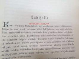 Suomen Urheilulehti 1898 - 1. vuosikerta, sidottu kirjaksi, sisällysluettelo näkyy kohteen runsaista kuvista