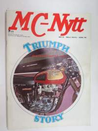 MC-Nytt 1974 nr 5 maj, Triumph story, Vad är svemo?, 55 000 kilometer med Honda CB 750, Agostini bevisade sin storhet, etc.