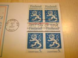 Suomen itsenäisyys 50-vuotta, 1917-1967, USA, ensipäiväkuori, FDC.