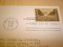 WWII, 2. maailmansota, U.S. Army, Paratroopers Landing, 1945, USA, ensipäiväkuori, FDC, laskuvarjojoukot.