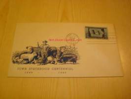 Maatilan eläimiä, Iowa Statehood, 1946, USA, ensipäiväkuori, FDC.