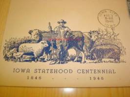Maatilan eläimiä, Iowa Statehood, 1946, USA, ensipäiväkuori, FDC.