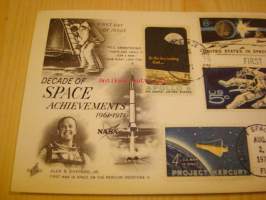 Space Accomplishments, 1971, USA, ensipäiväkuori, FDC. 7 erilaista postimerkkiä, harvinaisempi versio.
