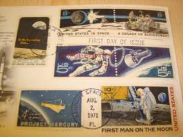 Space Accomplishments, 1971, USA, ensipäiväkuori, FDC. 7 erilaista postimerkkiä, harvinaisempi versio.