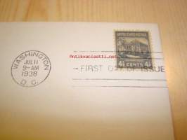 Valkoinen Talo, White House, Home of the Presidents, 1938, USA, ensipäiväkuori, FDC.