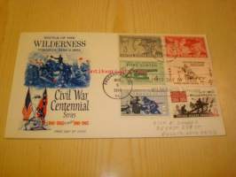USA sisällisota, Civil War, Battle of Wilderness, 1964, USA, ensipäiväkuori, FDC, 6 erilaista postimerkkiä.