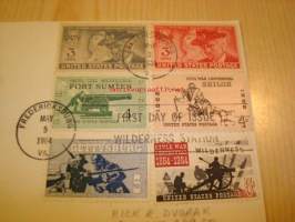 USA sisällisota, Civil War, Battle of Wilderness, 1964, USA, ensipäiväkuori, FDC, 6 erilaista postimerkkiä.