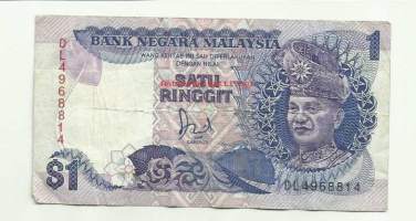 Malesia  1 Ringgit 1986-89  -   seteli  ilman turvalankaa / Malesia on valtio Kaakkois-Aasiassa. Sen pääkaupunki on Kuala Lumpur. Malesian väkiluku