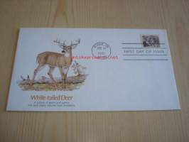 White-Tailed Deer, valkohäntä peura, American Wildlife, 1981, USA, ensipäiväkuori, FDC. Katso myös muut kohteeni, noin 1 200 erilaista amerikkalaista