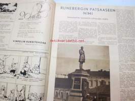 Uusi Suomi Sunnuntailiite 1939 nr 8 sis. mm. seur. artikkelit / kuvat; Runebergin patsaaseen nimi, Karnevaalit Saksassa, Viidakon eläimiä - kameramiehen saalis,