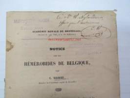 Notice sur les Hémérobides de Belqique, par C. Wesmael, tieteellinen tutkielma, eripainos, 1 kuvataulu, tekijän omakätinen omiste W. Nylanderille