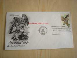 American Owls, Symbols of Wisdom, pöllö, 1978, USA, ensipäiväkuori, FDC. Katso myös muut kohteeni, mm. noin 1 200 erilaista amerikkalaista ensipäiväkuorta
