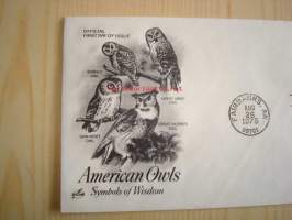 American Owls, Symbols of Wisdom, pöllö, 1978, USA, ensipäiväkuori, FDC. Katso myös muut kohteeni, mm. noin 1 200 erilaista amerikkalaista ensipäiväkuorta