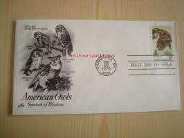 American Owls, Symbols of Wisdom, pöllö, 1978, USA, ensipäiväkuori, FDC. Katso myös muut kohteeni, mm. noin 1 200 erilaista amerikkalaista ensipäiväkuorta