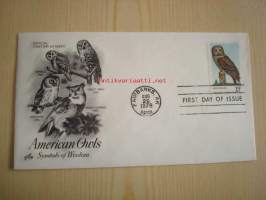 American Owls, Symbols of Wisdom, pöllö, 1978, USA, ensipäiväkuori, FDC. Katso myös muut kohteeni, mm. noin 1 200 erilaista amerikkalaista ensipäiväkuorta