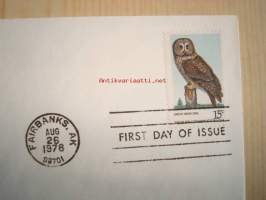 American Owls, Symbols of Wisdom, pöllö, 1978, USA, ensipäiväkuori, FDC. Katso myös muut kohteeni, mm. noin 1 200 erilaista amerikkalaista ensipäiväkuorta