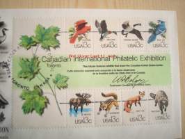 Eläimiä ja lintuja, Kanada / USA, ensipäiväkuori, FDC. Kahdeksan erilaisen postimerkin täysi arkki kuoressa, hieno. Katso myös muut kohteeni, mm. noin 1 200
