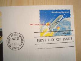 Shuttle Arriving in Space, 1981, USA, ensipäiväkuori, FDC. Katso myös muut kohteeni, mm. noin 1 200 erilaista amerikkalaista ensipäiväkuorta 1920-luvulta