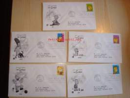 5 erilaista The Simpsons, 2009, USA, ensipäiväkuorta, FDC. Katso myös muut kohteeni, mm. noin 1 200 erilaista amerikkalaista ensipäiväkuorta.