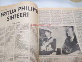 Viikko Sanomat 1957 nr 10, ilmestynyt 8.3.1957, sis. mm. seur. artikkelit / kuvat / mainokset; Kansikuva Louis Armstrong, Karka-talo (A. Ahlström Oy), Majesteetti