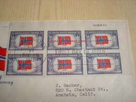 WWII, miehitetyt valtiot, Norja, 2. maailmansota, 1943, USA, ensipäiväkuori, FDC, kuudella postimerkillä. Katso myös muut kohteeni, mm. noin 1 200 erilaista