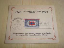 WWII, miehitetyt valtiot, Norja, 2. maailmansota, 1943, USA, ensipäiväkortti, FDC, harvinainen. Katso myös muut kohteeni, mm. noin 1 200 erilaista amerikkalaista