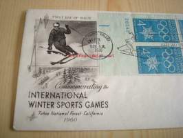 Talviolympialaiset, 1960, Olympic Valley, USA, ensipäiväkuori, FDC. Katso myös muut kohteeni, mm. noin 1 200 erilaista amerikkalaista ensipäiväkuorta
