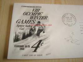 Talviolympialaiset, 1960, Olympic Valley, USA, ensipäiväkuori, FDC. Katso myös muut kohteeni, mm. noin 1 200 erilaista amerikkalaista ensipäiväkuorta
