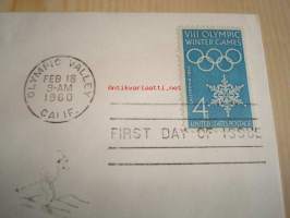 Talviolympialaiset, 1960, Olympic Valley, USA, ensipäiväkuori, FDC. Katso myös muut kohteeni, mm. noin 1 200 erilaista amerikkalaista ensipäiväkuorta