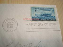 Swedish Pioneers, 1948, USA, ensipäiväkuori, FDC. Katso myös muut kohteeni, mm. noin 1 200 erilaista amerikkalaista ensipäiväkuorta 1920-luvulta 2000-luvulle.