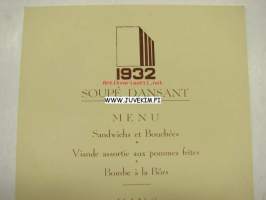 1932 Soupé Dansant -ruokalista