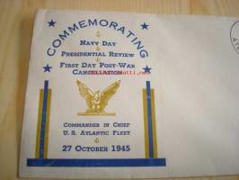 WWII, Navy Day, 2. maailmansota, 1945, USA, ensipäiväkuori, FDC. Katso myös muut kohteeni, mm. noin 1 200 erilaista amerikkalaista ensipäiväkuorta 1920-luvulta
