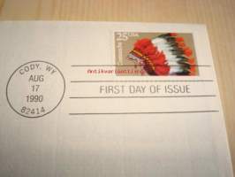 Intiaanipäähineet, Native American Headdress, Comanche, 1990, USA, ensipäiväkuori, FDC. Katso myös muut kohteeni, mm. noin 1 200 erilaista amerikkalaista