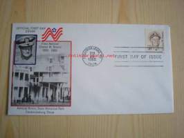 Amiraali Nimitz, 2. maailmansota, WWII, 1985, USA. 3 erilaista ensipäiväkuorta, Souvenir Page ensipäiväleimalla ja postimerkillä sekä esittelyvihkonen. Katso