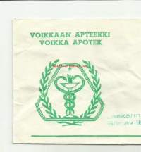 Voikkaan Apteekki  reseptipussi resepti  signatuuri  1969