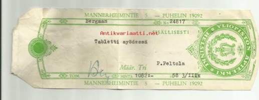 Yliopiston Apteekki Helsinki resepti  signatuuri  1958