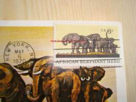 African Elephant Herd, 1970, USA, ensipäiväkortti, FDC, hieno. Katso myös muut kohteeni, mm. noin 1 200 erilaista amerikkalaista ensipäiväkuorta 1920-luvulta