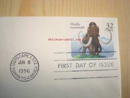 Mammutti, Woolly Mammoth, Prehistoric Animals, 1996, USA, ensipäiväkuori, FDC. Katso myös muut kohteeni, mm. noin 1 200 erilaista amerikkalaista